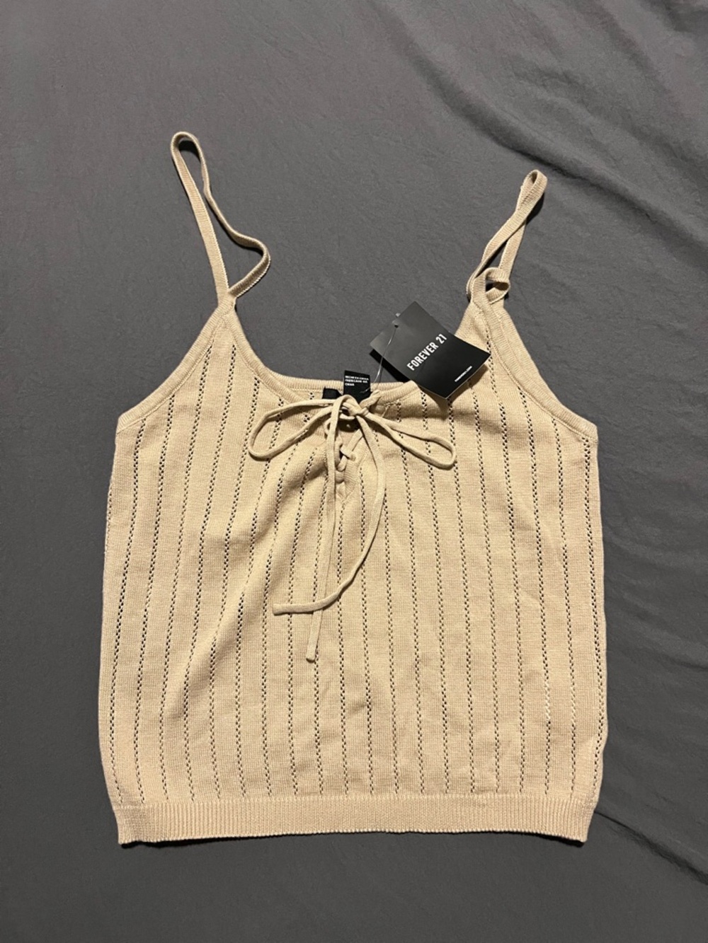 Forever 21 Beige Sweater Knit Lace-Up Cami Tank